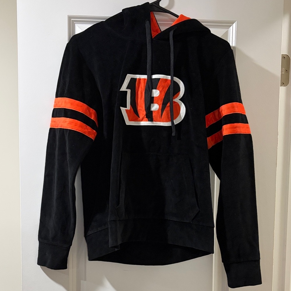 NFL Bengals Velour/ Velvet Black and Orange Hoodie